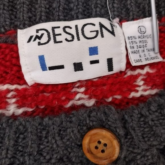 Vintage InDesign 80s 90s Striped Boxy Oversize Chiristmas Cardigan Sweater Large - Picture 11 of 11